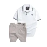 Set Bộ Nam - Áo Thun Nam Polo Cổ Bẻ Viền Bo Ngực Thêu Logo Chữ R Và Quần Short Kaki Co Giãn Phối Nút Cao Cấp (Có Size 36)