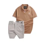 Set Bộ Nam - Áo Thun Nam Polo Cổ Bẻ Viền Bo Ngực Thêu Logo Chữ R Và Quần Short Kaki Co Giãn Phối Nút Cao Cấp (Có Size 36)