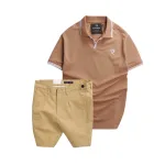Set Bộ Nam - Áo Thun Nam Polo Cổ Bẻ Viền Bo Ngực Thêu Logo Chữ R Và Quần Short Kaki Co Giãn Phối Nút Cao Cấp (Có Size 36)