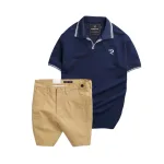 Set Bộ Nam - Áo Thun Nam Polo Cổ Bẻ Viền Bo Ngực Thêu Logo Chữ R Và Quần Short Kaki Co Giãn Phối Nút Cao Cấp (Có Size 36)