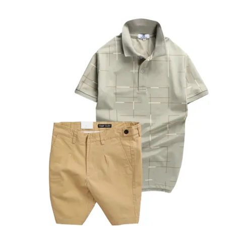 Set Bộ Nam - Áo Thun Nam Polo Phối Hoạ Tiết Kẻ Sọc Và Quần Short Kaki Co Giãn Phối Nút Cao Cấp (Có Size 36)