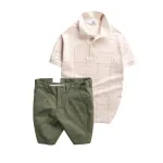 Set Bộ Nam - Áo Thun Nam Polo Phối Hoạ Tiết Kẻ Sọc Và Quần Short Kaki Co Giãn Phối Nút Cao Cấp (Có Size 36)