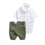 Set Bộ Nam - Áo Thun Nam Polo Phối Hoạ Tiết Kẻ Sọc Và Quần Short Kaki Co Giãn Phối Nút Cao Cấp (Có Size 36)