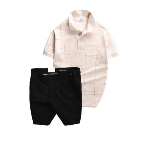 Set Bộ Nam - Áo Thun Nam Polo Phối Hoạ Tiết Kẻ Sọc Và Quần Short Kaki Co Giãn Phối Nút Cao Cấp (Có Size 36)