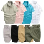 Set Bộ Nam - Áo Thun Nam Polo Phối Hoạ Tiết Kẻ Sọc Và Quần Short Kaki Co Giãn Phối Nút Cao Cấp (Có Size 36)