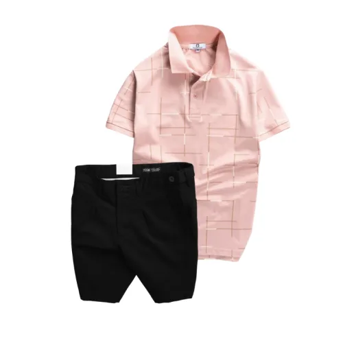 Set Bộ Nam - Áo Thun Nam Polo Phối Hoạ Tiết Kẻ Sọc Và Quần Short Kaki Co Giãn Phối Nút Cao Cấp (Có Size 36)
