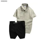 Set Bộ Nam - Áo Thun Nam Polo Phối Hoạ Tiết Kẻ Sọc Và Quần Short Kaki Co Giãn Phối Nút Cao Cấp (Có Size 36)