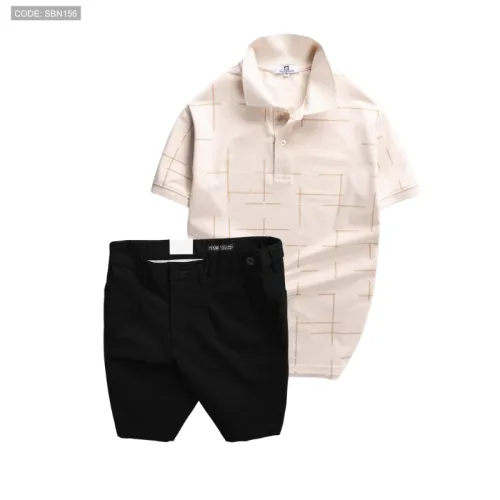 Set Bộ Nam - Áo Thun Nam Polo Phối Hoạ Tiết Kẻ Sọc Và Quần Short Kaki Co Giãn Phối Nút Cao Cấp (Có Size 36)