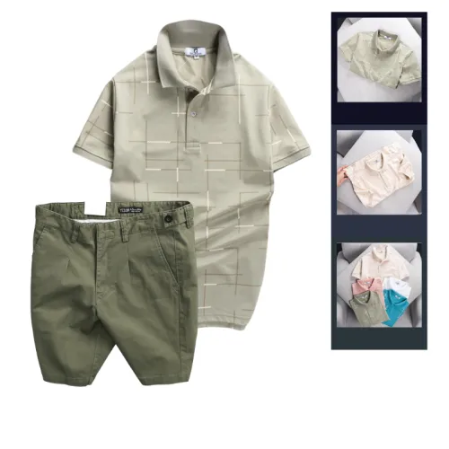 Set Bộ Nam - Áo Thun Nam Polo Phối Hoạ Tiết Kẻ Sọc Và Quần Short Kaki Co Giãn Phối Nút Cao Cấp (Có Size 36) – một lựa chọn đáng tham khảo trong quần kaki nam