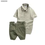 Set Bộ Nam - Áo Thun Nam Polo Phối Hoạ Tiết Kẻ Sọc Và Quần Short Kaki Co Giãn Phối Nút Cao Cấp (Có Size 36)