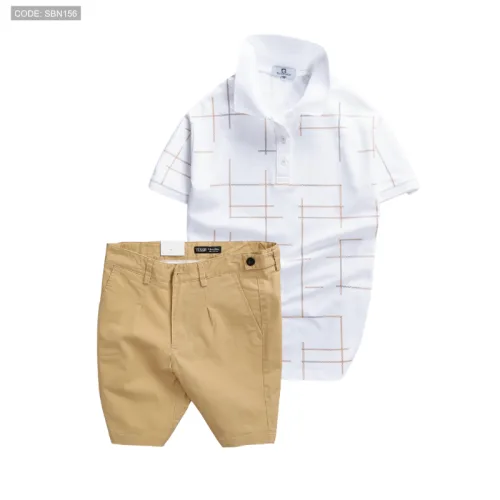 Set Bộ Nam - Áo Thun Nam Polo Phối Hoạ Tiết Kẻ Sọc Và Quần Short Kaki Co Giãn Phối Nút Cao Cấp (Có Size 36)