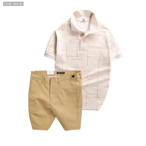 Set Bộ Nam - Áo Thun Nam Polo Phối Hoạ Tiết Kẻ Sọc Và Quần Short Kaki Co Giãn Phối Nút Cao Cấp (Có Size 36)