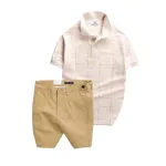 Set Bộ Nam - Áo Thun Nam Polo Phối Hoạ Tiết Kẻ Sọc Và Quần Short Kaki Co Giãn Phối Nút Cao Cấp (Có Size 36)