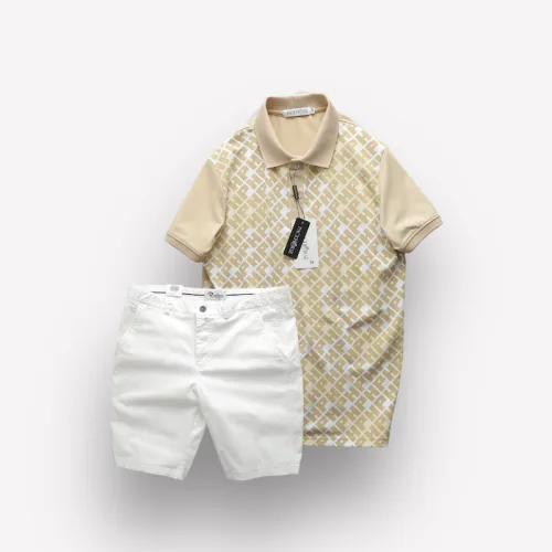 Set Bộ Nam Áo Thun Polo Cổ Bẻ Pack Hourse In Chữ HP Phối Quần Short Kaki Rurumen Cao Cấp