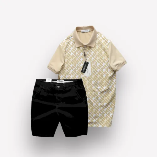 Set Bộ Nam Áo Thun Polo Cổ Bẻ Pack Hourse In Chữ HP Phối Quần Short Kaki Rurumen Cao Cấp