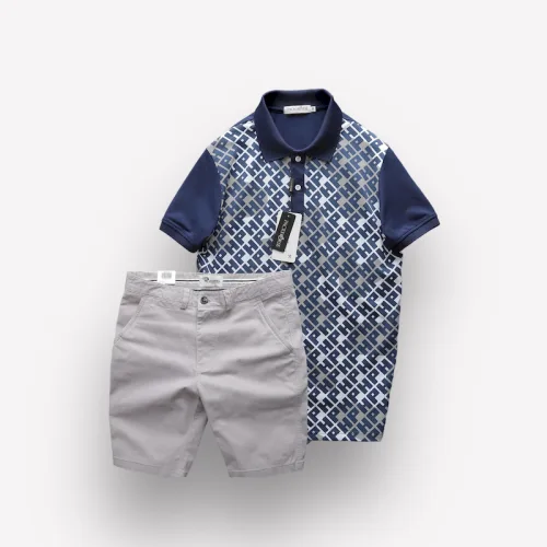 Set Bộ Nam Áo Thun Polo Cổ Bẻ Pack Hourse In Chữ HP Phối Quần Short Kaki Rurumen Cao Cấp