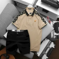 Set Bộ Nam Áo Thun Polo Logo Trước Ngực & Phối Họa Tiết Chữ G & Quần Short Kaki Bền Đẹp Có Big Size