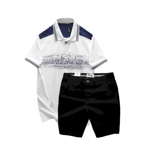Set Bộ Nam Áo Thun Polo Pack Horse Họa Tiết Ngôi Làng Cổ Điển Quần Short Kaki Cao Cấp (Có Size 3x)