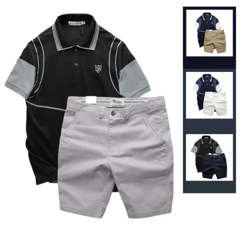 Hình ảnh Set Bộ Nam Áo Thun Polo Pack Horse Logo Thêu Nổi In Chữ Trinity + Quần Short Kaki Cao Cấp trong bộ sưu tập quần kaki nam