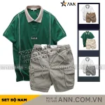 Set Bộ Nam Áo Thun Polo Pack Horse Thêu Nổi Chữ U.S.A + Quần Short Kaki Túi Hộp Cao Cấp