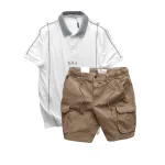 Set Bộ Nam Áo Thun Polo Pack Horse Thêu Nổi Chữ U.S.A + Quần Short Kaki Túi Hộp Cao Cấp