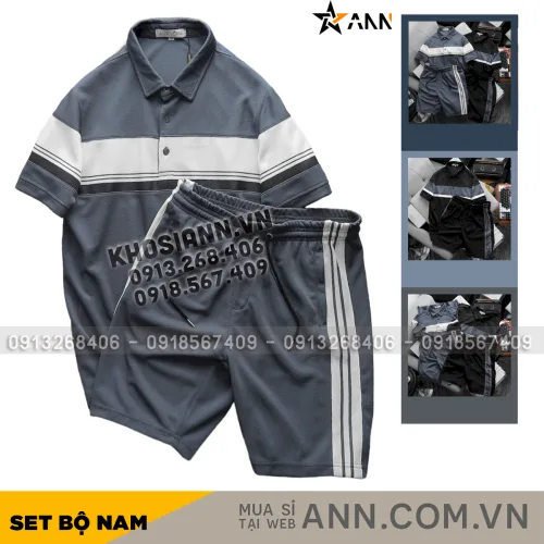 Set Bộ Nam Pack Horse Áo Thun Polo Sọc Ngang Quần Short Thể Thao