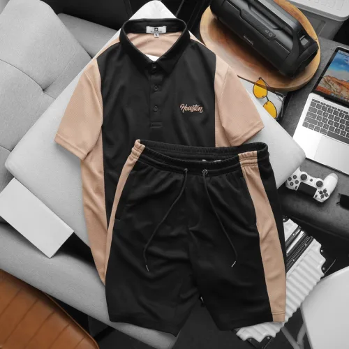 Set Bộ Nam Quần Short Áo Cổ Bẻ Thêu Logo Houston