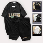 Set Bộ Nam Quần Short Áo Cổ Tròn In Chữ Leader