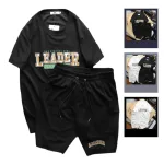 Set Bộ Nam Quần Short Áo Cổ Tròn In Chữ Leader