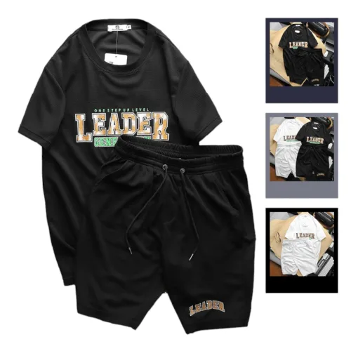 Set Bộ Nam Quần Short Áo Cổ Tròn In Chữ Leader