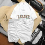 Set Bộ Nam Quần Short Áo Cổ Tròn In Chữ Leader