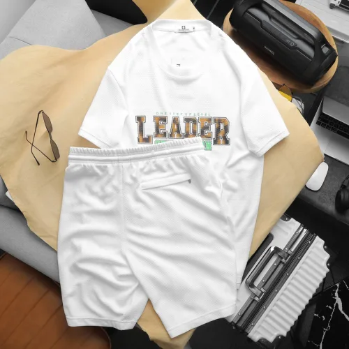 Set Bộ Nam Quần Short Áo Cổ Tròn In Chữ Leader