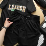 Set Bộ Nam Quần Short Áo Cổ Tròn In Chữ Leader