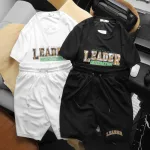 Set Bộ Nam Quần Short Áo Cổ Tròn In Chữ Leader