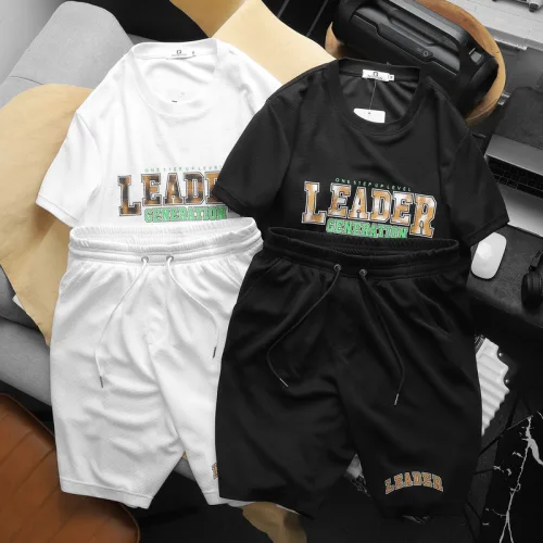 Set Bộ Nam Quần Short Áo Cổ Tròn In Chữ Leader