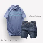 Set Bộ Nam Quần Short Jeans Phối Áo Thun Cotton Tay Ngắn Cổ Bẻ Có Túi