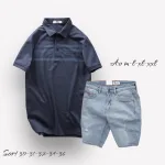 Set Bộ Nam Quần Short Jeans Phối Áo Thun Cotton Tay Ngắn Cổ Bẻ Có Túi