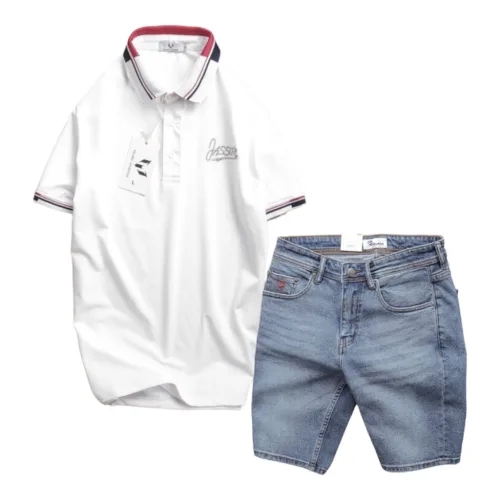 Hình ảnh Set Bộ Nam Quần Short Jeans Phối Áo Thun Polo Cổ Bẻ Thêu Chữ Jasson trong bộ sưu tập Set bộ quần áo nam