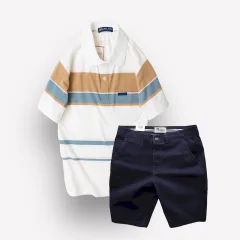 Set Bộ Nam Quần Short Kaki Cao Cấp Phối Áo Thun Sọc Trung Niên Melan