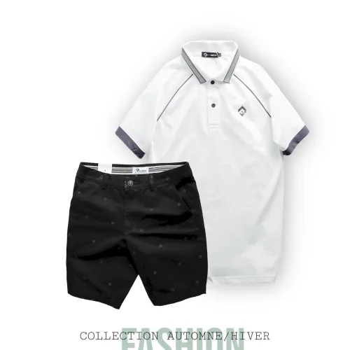 Set Bộ Nam Quần Short Kaki Hoạ Tiết Phối Áo Thun Polo Cổ Bẻ Thêu Logo Rubik
