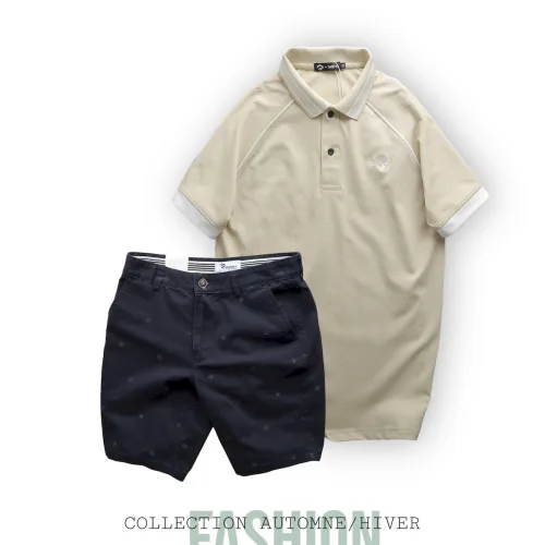 Set Bộ Nam Quần Short Kaki Hoạ Tiết Phối Áo Thun Polo Cổ Bẻ Thêu Logo Rubik