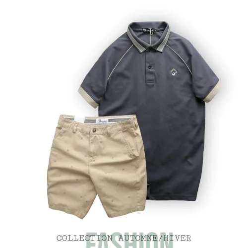 Set Bộ Nam Quần Short Kaki Hoạ Tiết Phối Áo Thun Polo Cổ Bẻ Thêu Logo Rubik