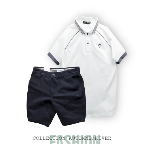 Set Bộ Nam Quần Short Kaki Hoạ Tiết Phối Áo Thun Polo Cổ Bẻ Thêu Logo Rubik