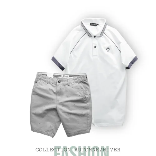 Set Bộ Nam Quần Short Kaki Hoạ Tiết Phối Áo Thun Polo Cổ Bẻ Thêu Logo Rubik