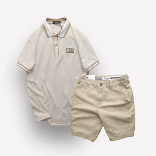 Set Bộ Nam Quần Short Kaki In Hoạ Tiết Phối Áo Thun Polo Cổ Bẻ Logo Chữ Rears