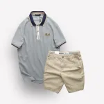 Set Bộ Nam Quần Short Kaki In Hoạ Tiết Phối Áo Thun Polo Cổ Bẻ Logo Chữ Rears