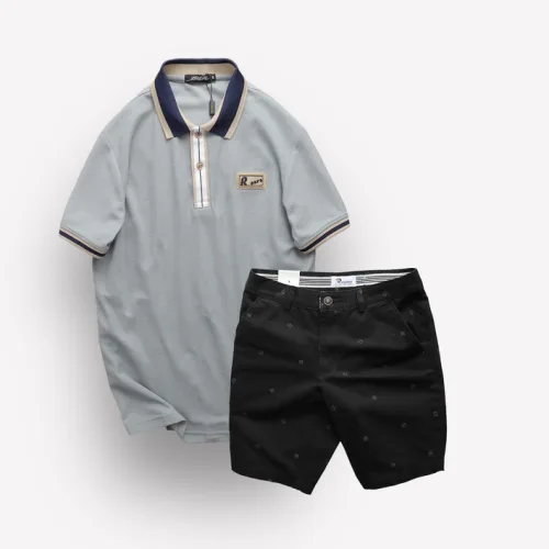 Set Bộ Nam Quần Short Kaki In Hoạ Tiết Phối Áo Thun Polo Cổ Bẻ Logo Chữ Rears