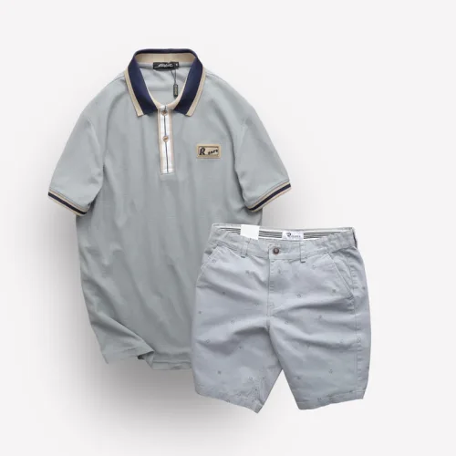 Set Bộ Nam Quần Short Kaki In Hoạ Tiết Phối Áo Thun Polo Cổ Bẻ Logo Chữ Rears