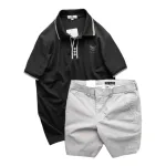 Set Bộ Nam Quần Short Kaki Lưng Thun Phối Áo Thun Pack Horse Polo Cổ Bẻ In Logo Chữ Prefect
