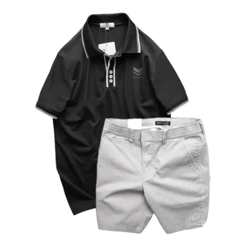 Set Bộ Nam Quần Short Kaki Lưng Thun Phối Áo Thun Pack Horse Polo Cổ Bẻ In Logo Chữ Prefect